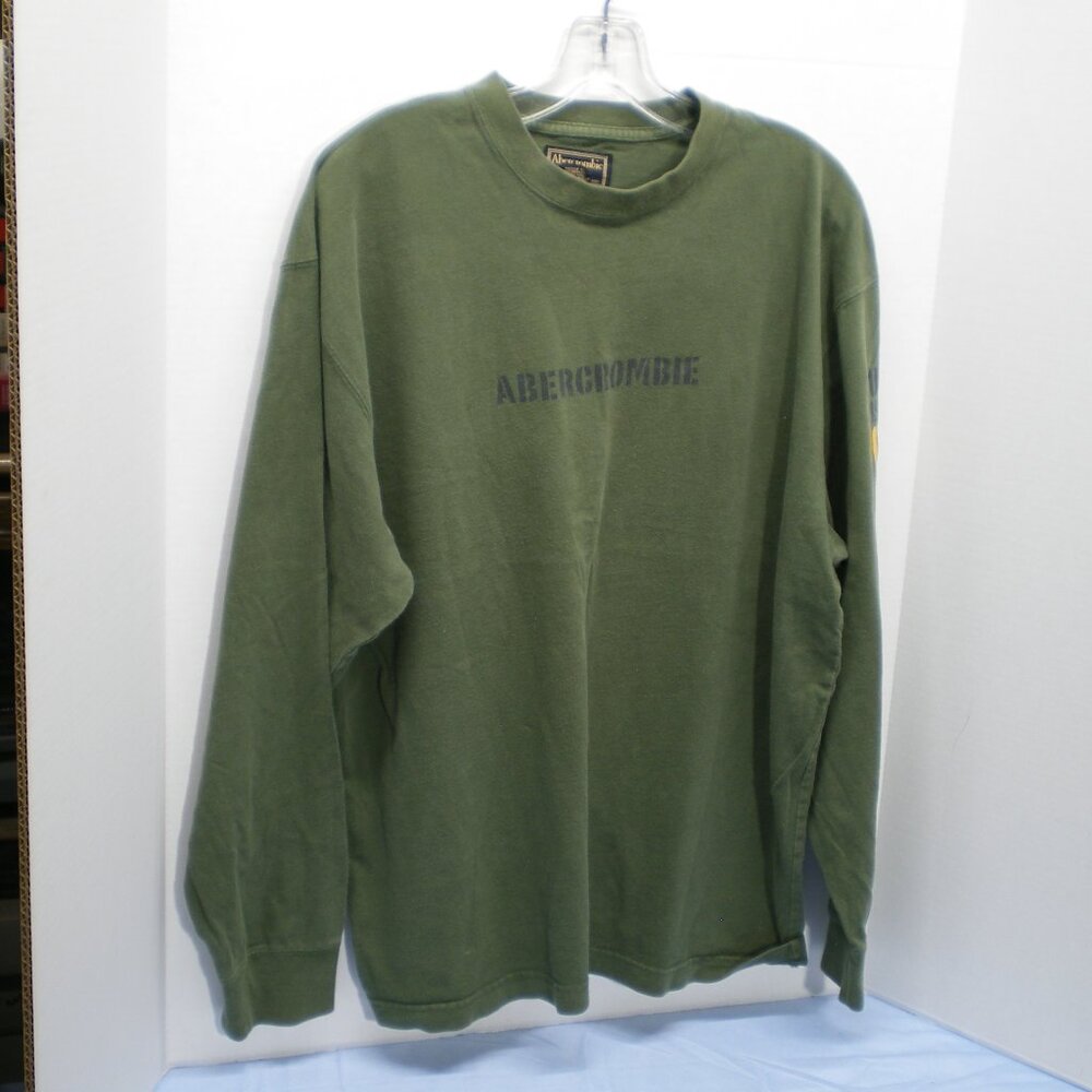 Abercrombie Dark Green Long Sleeve Surfing Classic Tee Shirt, Size Medium